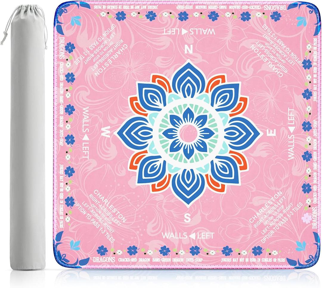 Mahjong Mat for Table 32.4''x32.4'', Rolled Shipping, No Creases Mah Jongg Mat with Carrying Bag for American Mahjong, Poker, Board Games, Card Games & Dominoes - Pink, 32.4 inches x 32.4 inches x 0.11 inches