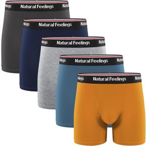 Natural Feelings Boxer Briefs Mens Underwear Men Pack Soft Cotton Open Fly Underwear (Green, M)