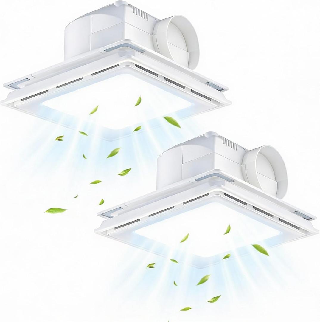 Nuanchu 2 Pack 12.2" Bathroom Exhaust Fan with Light, 110 CFM Quiet 1.0 Sone, Mounting Opening 11.81 x 11.81 Inch Shower Ceiling Mount Vent Fan Lights Combo for Home Office, About 12.2 12.2 5.5 inches/ 31 x 31 x 14 cm