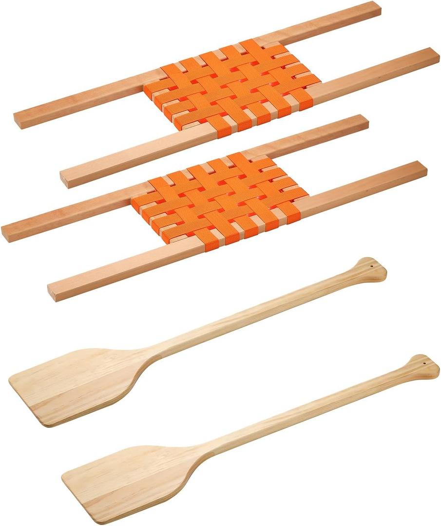 2Pcs 34 Wood Canoe Seat with 2Pcs 32 Paddles, Replacement Canoe Hardware Accessories