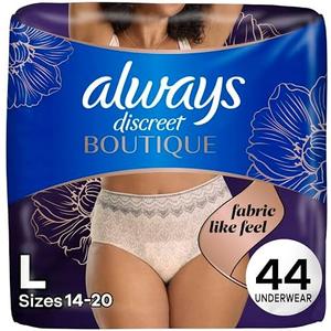 Always Discreet Boutique Incontinence and Postpartum Underwear for Women, Maximum Protection, Large, Rosy, 44 Count (2 Packs of 22)