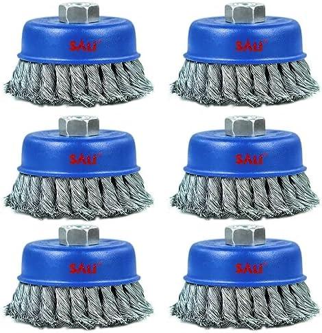 SALI 6 Pack Wire Cup Brush, 4 Inch Twisted Knotted Cup Brush for Grinders, with 5/8-11 Inch Arbor for Heavy Cleaning Rust, Stripping and Abrasive, for Angle Grinder