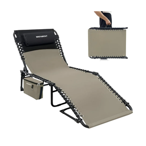 Folding Lounge Chair Outdoor with Insulated Cooler Bag Portable for Outside Patio Chaise Lounge Chair 5-Position with Pillow for Beach Sunbathing Pool Camping Lawn