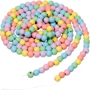 One Holiday Way 9-Foot Rustic Pastel Rainbow Easter Spring Matte Wood Bead Garland Christmas Tree Decoration - Decorative Vintage Style Wooden Beads - Everyday Shabby Chic Country Farmhouse Home Decor