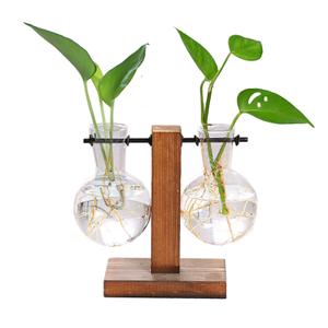 XXXFLOWER Plant Terrarium Wooden Stand, Hydroponic Planter Bulb Glass Metal Swivel Holder Retro Air Plants Water Plants for Home Office Decoration,Gifts for Plant Lover Wife Mom- 2 Love Bulb Vase