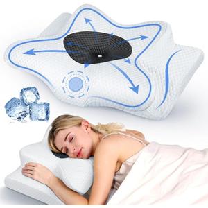 Emircey Painless Sleeping Cervical Neck Pillow for Pain Relief, Adjustable Memory Foam Pillows for Side Back Stomach Sleeper, Odorless Cooling Pillow/Breathable Cases, Orthopedic Contour Bed Pillow (Queen, Black)