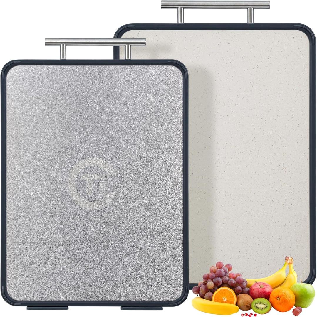 Titanium Cutting Board for Kitchen- Non Toxic Cutting Boards with Double Sided, Textured Food-Grade Pure Titanium Side for Chopping Meat, PP Side for Vegetables, Easy to Clean(14.511, 1 PC)