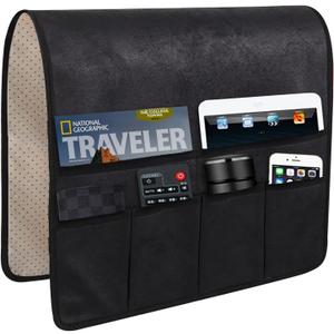 HAOMAIJIA Anti Slip Sofa Armrest Organizer Arm Chair Bedside Caddy Storage Organizer For Recliner Couch With 6 Pockets For Cell Phone Tv Remote Control Magazines (black) (35 inches  19.3 inches)