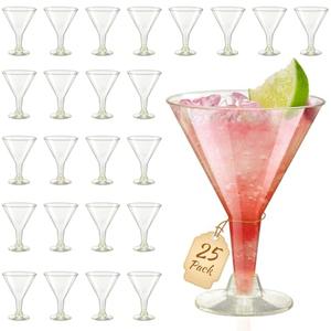 CALBODE 25Pcs Gold Glitter Plastic Martini Glasses 6oz Disposable Martini Glasses Bulk for Thanksgiving Party Wine, Desserts, Appetizers and Christmas All Events