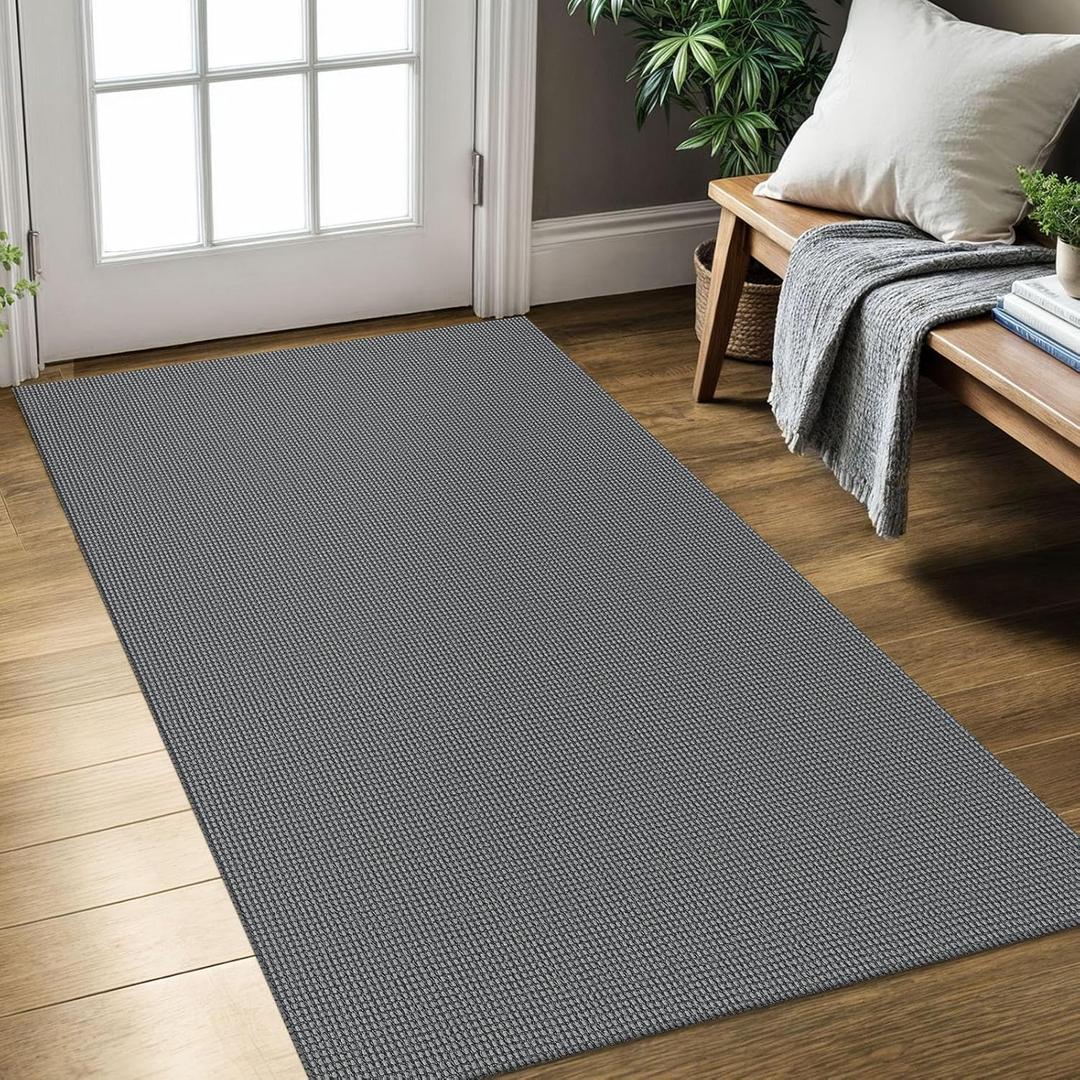 KOZYFLY Boho Rugs for Entryway 3x5 ft Washable Front Door Area Rug Indoor Rubber Backed Kitchen Area Rug Grey Front Porch Mat Cotton Floor Carpet for Entryway Bathroom Living Room Kitchen, Dark Grey (3' x 5' (Rectangular), Grey/Dark Grey)