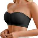 DEANGELMON Wireless Strapless Bras for Women Front Closure Non-Slip Padded Bandeau Bralette Comfort Wavy Edge Tube Top Bra (Medium, Black)