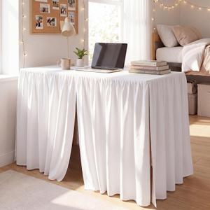Breling 1 Pcs Ruffled Split Dorm Desk Skirt 42" L x 24" W x 30" H, White