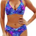 Yonique Women Two Piece Bathing Suits Push Up Bikini Set Halter Swimsuit Vintage Swimwear, M