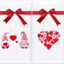 Whaline 2Pcs Valentine Hand Towels Cotton Embroidered Gnome Heart Bathroom Towel with Ribbon Decorative Kitchen Dish Towels for Drying Cleaning Cooking, 29.5 x 13.7 Inch