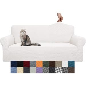 YEMYHOM Couch Cover Latest Jacquard Design High Stretch Sofa Covers for 3 Cushion Couch, Pet Dog Cat Proof Slipcover Non Slip Magic Elastic Furniture Protector (Large, White)