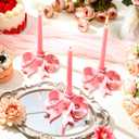 Mumufy 3 Pcs Large Pink Bow Candle Holder Candlestick Holder Decorative Candle Stand Centerpiece for Wedding Dining Party Decor Home Table Decoration Photo Prop Fit 0. 95 Inch, 5. 5 x 4. 84 Inch