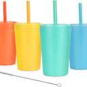 Homestockplus Reusable Wheat Straw Cups with Lids and Silicone Straws, 10 Oz Chip Resistant E-Co Friendly Small Water Cups for Milk, Drinks, Smoothies - 4 Colors