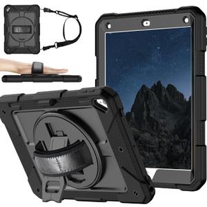 MENZO Shockproof Case for iPad 5th Gen/6th Gen/Air 2/Pro 9.7-inch with 360 Swivel Stand, Pencil Holder, Detachable Hand and Shoulder Strap, Black