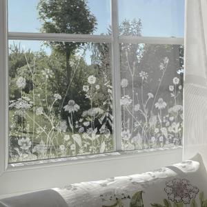 Botanical Etched Glass Transparent Window Film Decorative Glass Window Decor, Thickened Floral White Frost Decorative Window Film, Daisy and Wildflower Privacy Window Film 22.83"X47.24"