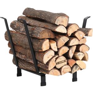 PHI VILLA 20 Inches Indoor/Outdoor Firewood Rack Fireplace Log Carriers & Holders Wood Burning Stove Accessories, Black