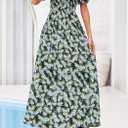 BTFBM Summer Maxi Dresses for Women Wedding Guest Spring Floral Boho Short Sleeve Smocked Beach Graduation Dress 2026 (Blue, M)