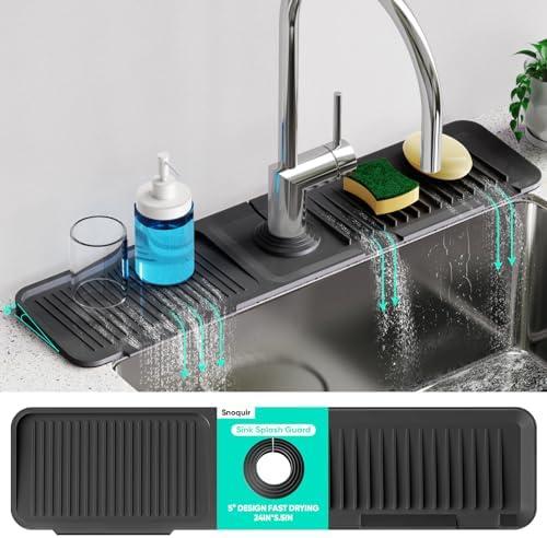 24 Inch Longer Faucet Mat for Kitchen Sink, 5° Slope Fast Self-draining, Kitchen Sink Splash Guard Silicone Sink Faucet Mat Splash Guard Kitchen Sink Area Tidy Splash Faucet Guard Draining Mat