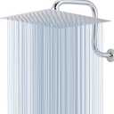 Voolan Rain Shower Head with Goose Neck Curve Arm, All Metal Waterfall Rainfall Showerhead, High Flow Bathroom Square Large Shower Head (12 Shower Head with 13 Shower Arm, Chrome)