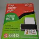 JOYEZA Premium Printable Vinyl Sticker Paper for Inkjet Printer - 40 Sheets Matte White Waterproof, Dries Quickly Vivid Colors, Holds Ink Well- Tear Resistant - Inkjet & Laser Printer