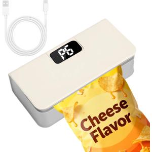 Syaws Mini Bag Sealer,Rechargeable Sealer Machine with LED Power Display,Heat Sealer and Cutter with 6 Adjustable Gears,Portable Bag Resealer for Chips Snacks Mylar Bags (White)