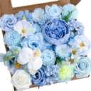 Artificial Flowers Combo Baby Blue Flowers Mix Roses Peonies Hydrangea Orchids Poppy Daisy with Floral Stems for Wedding Bridal Bouquets Baby Shower Floral Arrangement Table Centerpieces Home Decor
