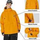 SNOWVERB Baggy Anorak Snowboard Jacket Waterproof Half Zip Ski Coat Hooded Insulated Winter Snow Jacket Men Women (X-Large, Orange)