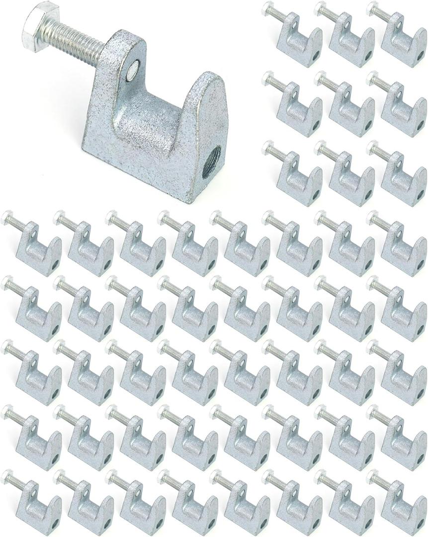 QWORK Beam Clamp, 50 Pcs 3/8" Zinc Plated Iron Safety Beam Clamp, 13/16" Jaw Opening