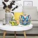Koikify Diamond Painting Tabletop Ornament, DIY Crystal Diamond Art Kit with Blue Floral Butterfly, Stand Up Gem Painting Craft for Home & Office Decor (9.45 x 9.09 Inch/24 x 23.1 cm)