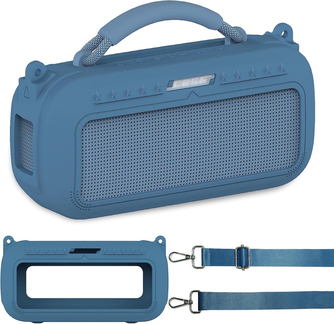 JCHPINE Silicone Cover Case for Bose SoundLink Max Portable Speaker Accessories, Soft Silicone Skin for SoundLink Max Bluetooth Speaker with Shoulder Strap (Blue Case)