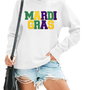 FAYALEQ Mardi Gras Sweatshirt for Women Carnival Outfit Shirt Parade Costume Shirt Funny Holiday Tie Dye Long Sleeve Tops 2XL