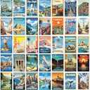97 Decor Vintage Travel Decor - Travel Posters Wall Art Prints, Vintage Postcards from Around The World, City Landscape Aesthetic Pictures Retro Popular Cities Photo Collage Kit for Teen Bedroom (4x6)