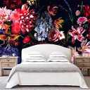 WFBHUA-Dark Floral Wallpaper Watercolor Pink and Blue Flower Wall Mural for Bedroom (Not Peel and Stick) 45" x 110"