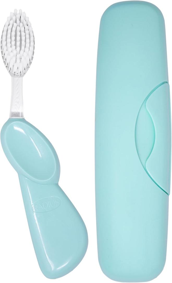 RADIUS Toothbrush Big Brush with Replaceable Brush Head BPA Free ADA Accepted - Right Hand - Pastel Mint Brush with Pastel Mint Case (1 Count (Pack of 1))