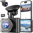 Dash Camera, 4K/1080p Dash Camera Front and Rear, Built-in 5GWiFi, Dash Cam with 64GB SD Card, Full HD 2.0” IPS Screen, for App Control, G-Sensor, Loop Recording, and Parking Mode