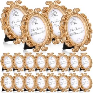 Vicenpal 30 Pieces Small Vintage Picture Frames Antique Baroque Mini Picture Frames Oval Bulk Wallet Size for Wedding Victorian Home Christmas Holiday Decor (Gold)
