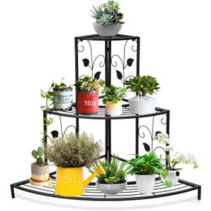Giantex 3 Tiers Corner Shelf Metal Plant Stand, Stair-Step Style Flower Pot Display, Ladder Plant Display Rack, Quarter Round Plant Shelf for Indoor Outdoor Use Giantex 3 Tiers Corner Shelf Metal Plant Stand, Stair-Step Style Flower Pot Display, Ladder Plant Display Rack, Quarter Round Plant Shelf for Indoor Outdoor Use