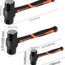 3 PCS 2lb 3lb 4lb Sledge Hammer, Heavy Duty Crack Hammer with Forged Steel Head and Shock Reduction Fiberglass Handle, Club Hammer for Demolition Work