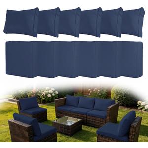 12 Pcs Patio Cushion Covers, Outdoor Rattan Sectional Sofa Cushion Covers, Replacement Washable & Reusable Furniture Protector for Patio Couch (12Pcs-Blue, 24 * 24 * 3.15-inch)