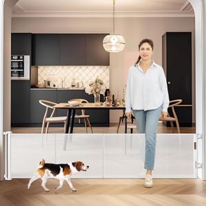 24 Inch Tall x 75 Inch Extra Wide Retractable Dog Gate for The House, Short Dog Gate to Step Over, Reinforced Mesh Puppy Gate for Doorways, Step Over Pet Gate for Stairs, Indoor/Outdoor, White