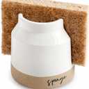 Mud Pie 41220001 Stoneware Sponge Holder, 3 1/2" x 3 1/2", Brown and White