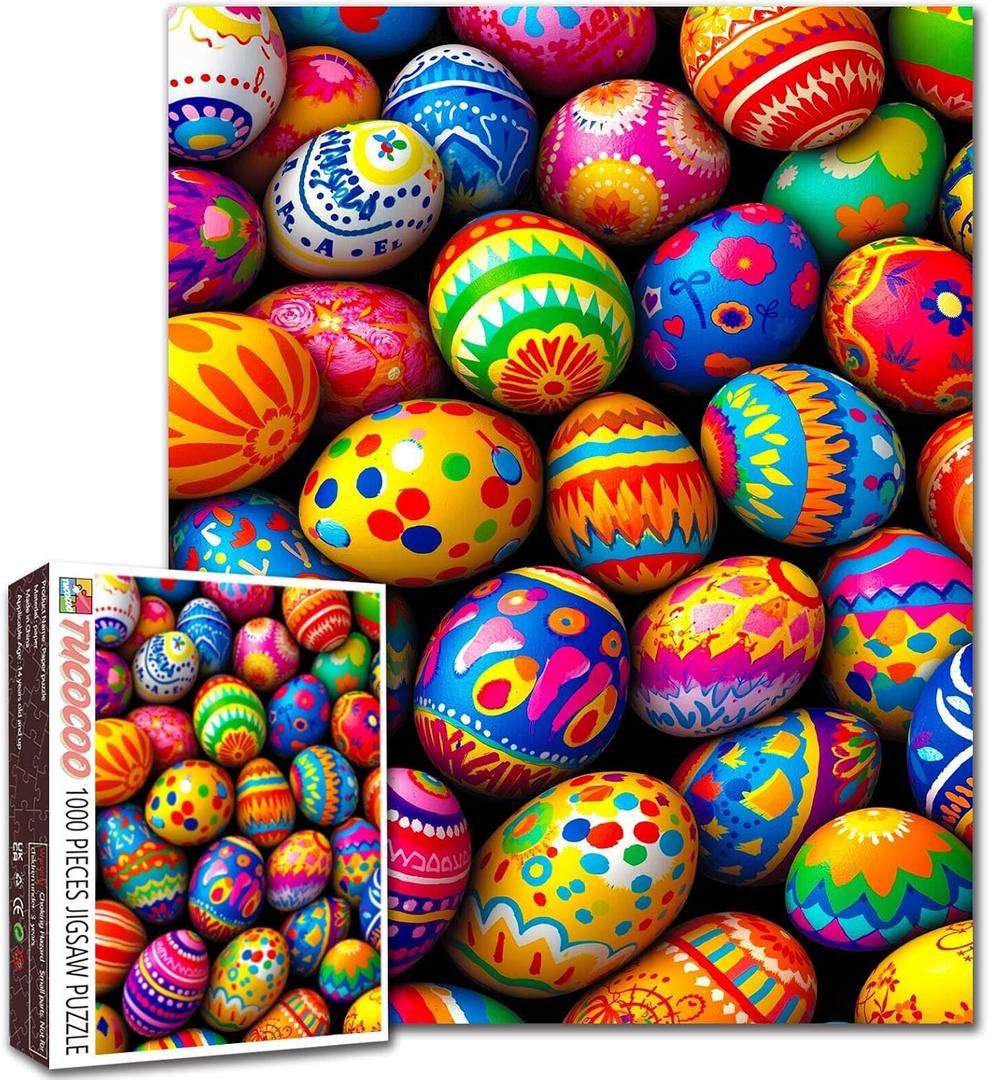 Tucocoo 1000 Piece Easter Eggs Jigsaw Puzzle, Colorful Painted Eggs Art, 27 x 20 Inches, Gift, DIY, Game Nights