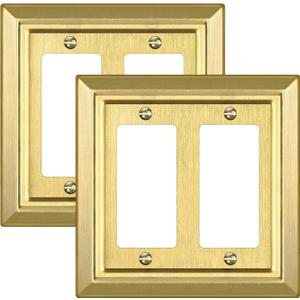 Metal Wall Plate for Electrical Outlets, Decorative Brass Gold Switch Plates Outlet Cover, Light Switch Cover Plate, 2-Gang Wall Plates (Double Decorator, 2 Pack)