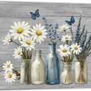 Daisy Flower Canvas Wall Art Navy Blue White Bathroom Decor Daisy Lavender Butterfly Prints Floral Picture Rustic Farmhouse Framed Artwork 16x20inch