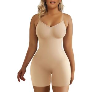 SHAPERX Women's Shapewear Bodysuit Tummy Control Body Shaper Seamless Sculpting Snatched Waist Body Suit (L/XL, Beige Mid Thigh)