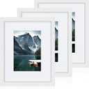 Hongkee 8x10 White Picture Frames set of 3, Made of Wooden and Glass Photo frame - Displays Picture 5x7 with Mat or 8 x 10 without Mat, Desktop & Wall Collage Frame set, 8x10 in